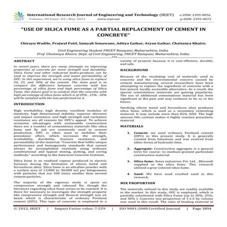 IRJET- Partial Replacement of Cement in Concrete by Silica Fume | PDF