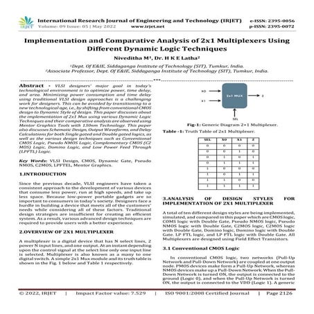 Implementation and Comparative Analysis of 2x1 Multiplexers Using Different D...