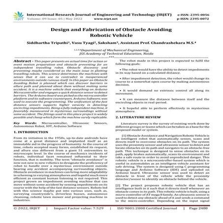 Design and Fabrication of Obstacle Avoiding Robotic Vehicle