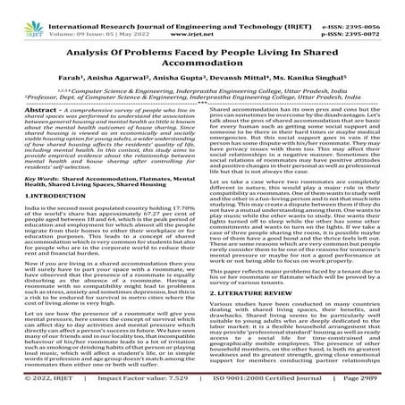 Analysis Of Problems Faced by People Living In Shared Accommodation | PDF
