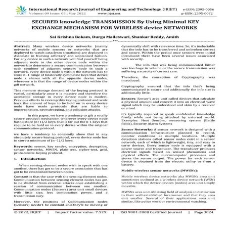 SECURED knowledge TRANSMISSION By Using Minimal KEY EXCHANGE MECHANISM FOR WI...