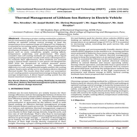 Thermal Management of Lithium-Ion Battery in Electric Vehicle | PDF