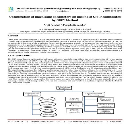 Optimization of machining parameters on milling of GFRP composites by GREY Me...