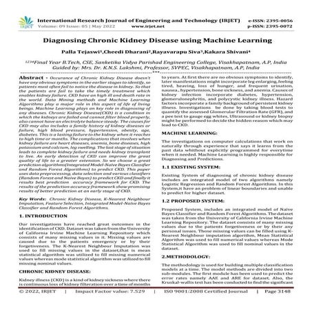 Diagnosing Chronic Kidney Disease using Machine Learning