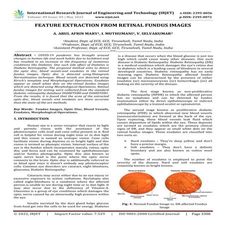 FEATURE EXTRACTION FROM RETINAL FUNDUS IMAGES