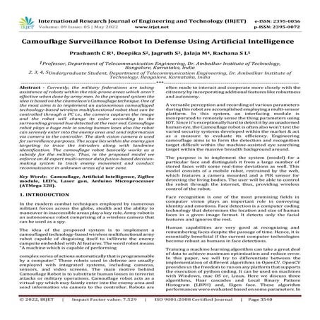 Camouflage Surveillance Robot In Defense Using Artificial Intelligence