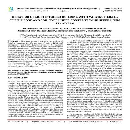 BEHAVIOR OF MULTI STORIED BUILDING WITH VARYING HEIGHT, SEISMIC ZONE AND SOIL...