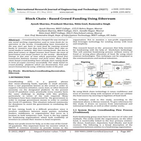 Block Chain - Based Crowd Funding Using Ethereum