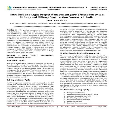 Introduction of Agile Project Management (APM) Methodology to a Railway and M...