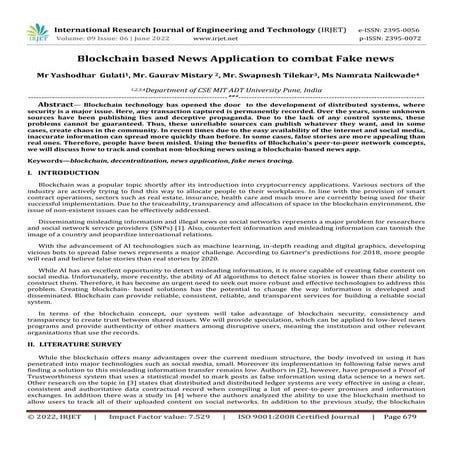 Blockchain based News Application to combat Fake news | PDF