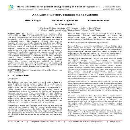 Analysis of Battery Management Systems