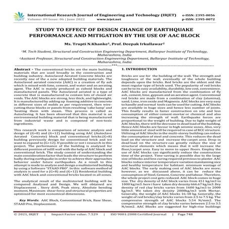 STUDY TO EFFECT OF DESIGN CHANGE OF EARTHQUAKE PERFORMANCE AND ...