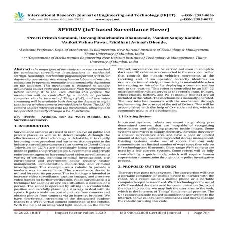 SPYROV (IoT based Surveillance Rover)