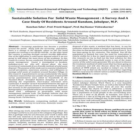 Sustainable Solution For Solid Waste Management : A Survey And A Case Study O...