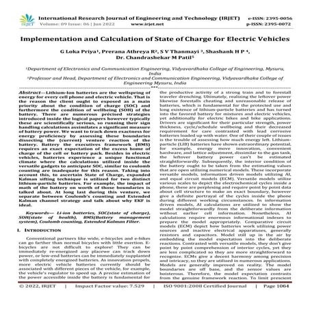 Implementation and Calculation of State of Charge for Electric Vehicles