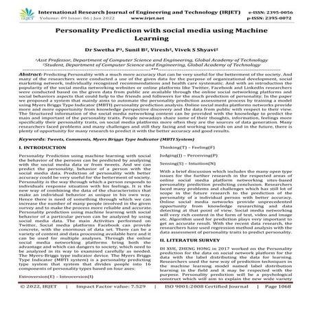Personality Prediction Using Social Media Platform