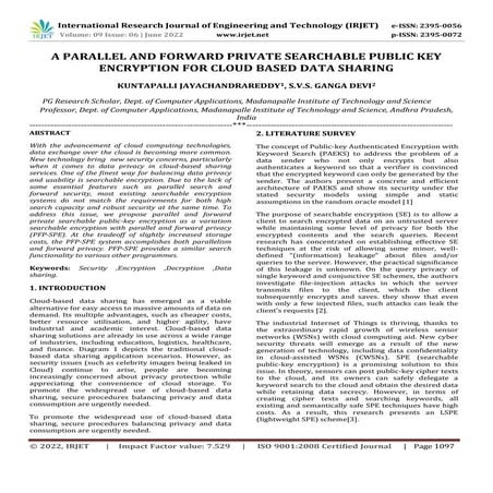A PARALLEL AND FORWARD PRIVATE SEARCHABLE PUBLIC KEY ENCRYPTION FOR CLOUD BAS...