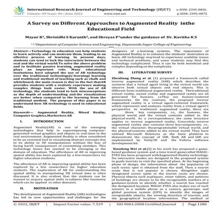 A Survey on Different Approaches to Augmented Reality inthe Educational Field