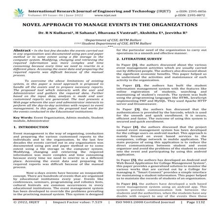 NOVEL APPROACH TO MANAGE EVENTS IN THE ORGANIZATIONS