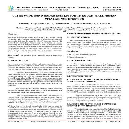ULTRA WIDE BAND RADAR SYSTEM FOR THROUGH WALL HUMAN VITAL SIGNS DETECTION