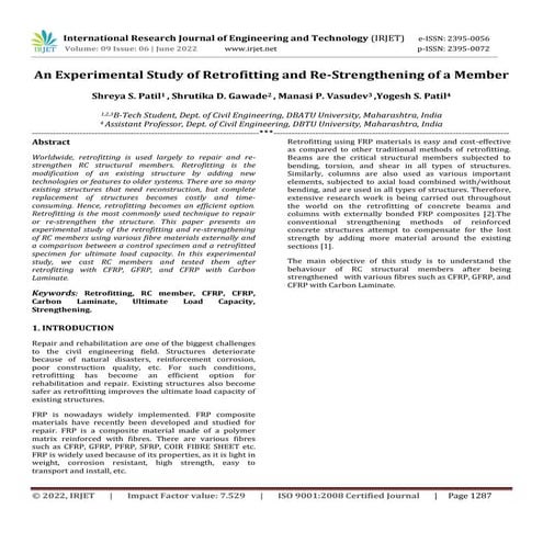 An Experimental Study of Retrofitting and Re-Strengthening of a Member