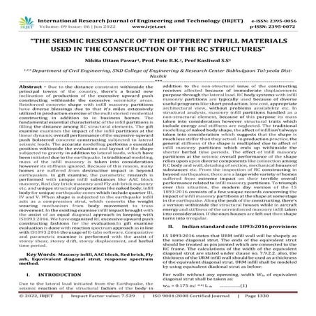 “THE SEISMIC RESISTANCE OF THE DIFFERENT INFILL MATERIALS USED IN THE CONSTRU...