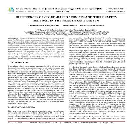 DIFFERENCES OF CLOUD-BASED SERVICES AND THEIR SAFETY RENEWAL IN THE HEALTH CA...