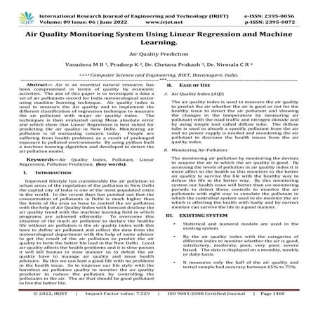 Air Quality Monitoring System Using Linear Regression and Machine Learning