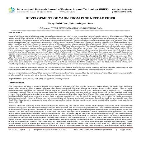 DEVELOPMENT OF YARN FROM PINE NEEDLE FIBER | PDF