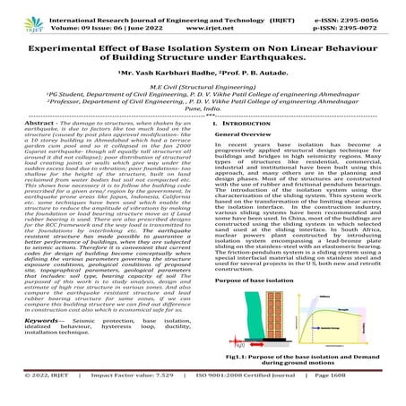 Experimental Effect of Base Isolation System on Non Linear Behaviour of Build...