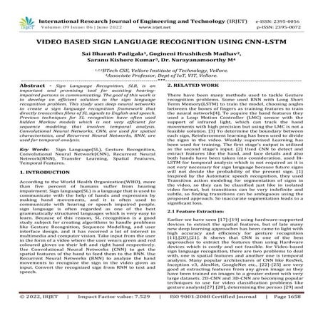 VIDEO BASED SIGN LANGUAGE RECOGNITION USING CNN-LSTM | PDF