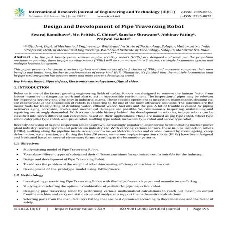 Design and Development of Pipe Traversing Robot