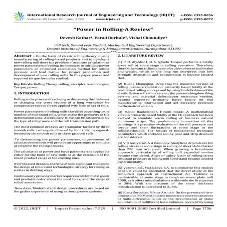 Power in Rolling-A Review