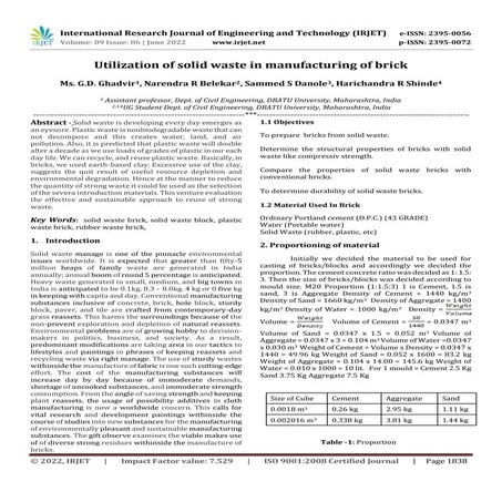 Utilization of solid waste in manufacturing of brick | PDF