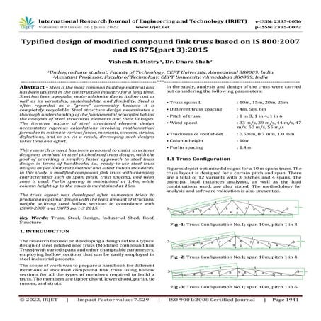 Typified design of modified compound fink truss based on IS 800:2007 and IS 8...