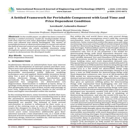 A Settled Framework for Perishable Component with Lead Time and Price Depende...