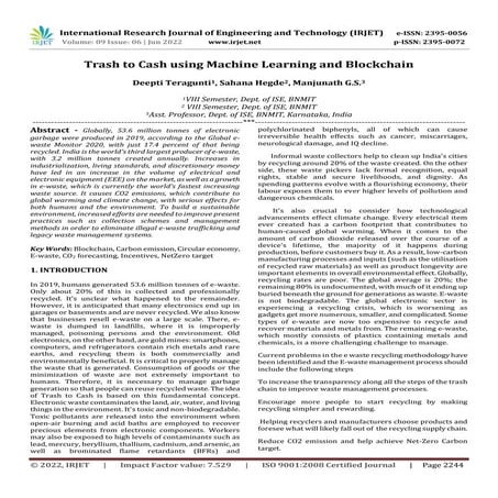 Trash to Cash using Machine Learning and Blockchain | PDF