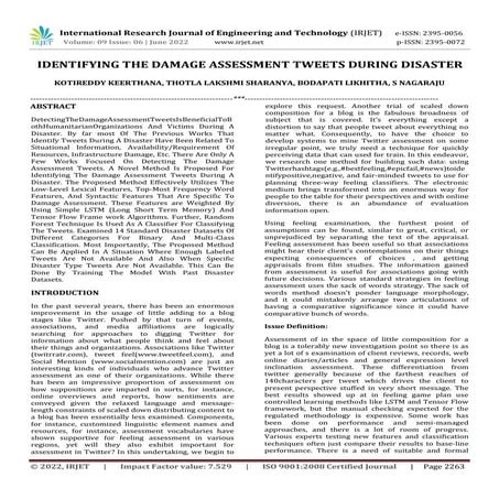 IDENTIFYING THE DAMAGE ASSESSMENT TWEETS DURING DISASTER