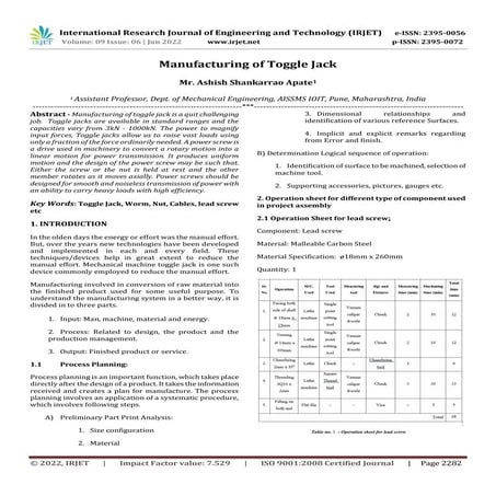 Manufacturing of Toggle Jack