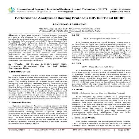 Performance Analysis of Routing Protocols RIP, OSPF and EIGRP