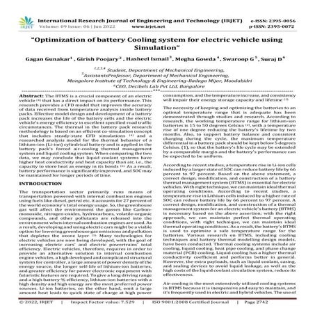 “Optimization of battery Cooling system for electric vehicle using Simulation”