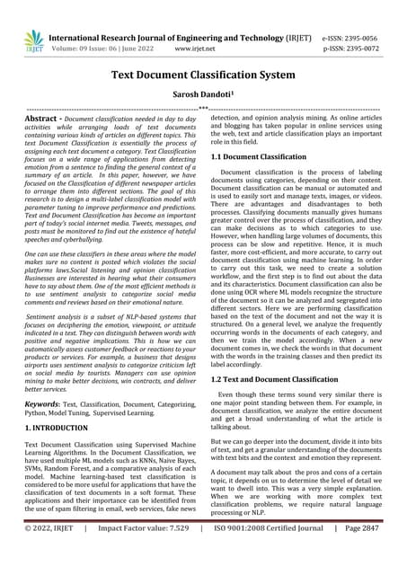 Text Document Classification System