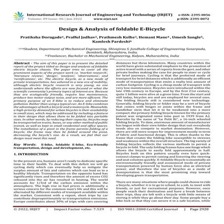 Design & Analysis of foldable E-Bicycle