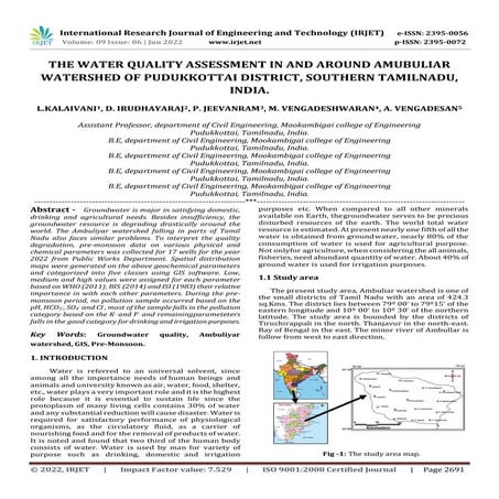 THE WATER QUALITY ASSESSMENT IN AND AROUND AMUBULIAR WATERSHED OF PUDUKKOTTAI...
