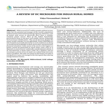 A REVIEW OF DC MICROGRID FOR INDIAN RURAL HOMES