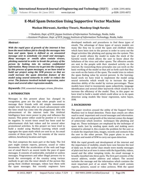 E-Mail Spam Detection Using Supportive Vector Machine
