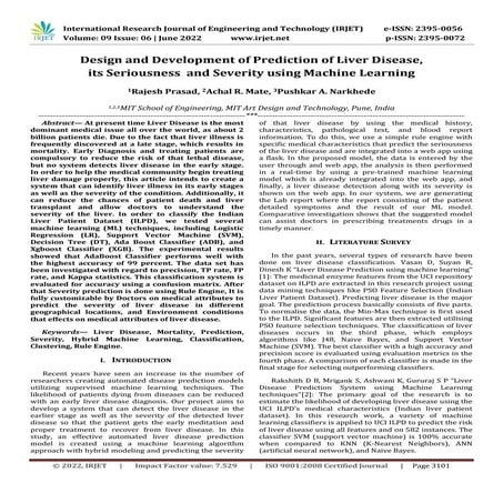 Design and Development of Prediction of Liver Disease, its Seriousness and Se...