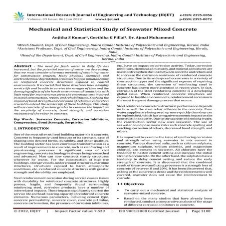Mechanical and Statistical Study of Seawater Mixed Concrete