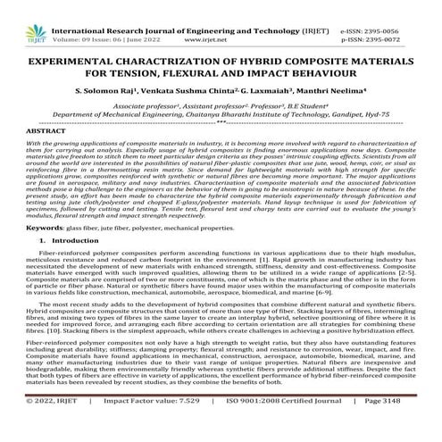 EXPERIMENTAL CHARACTRIZATION OF HYBRID COMPOSITE MATERIALS FOR TENSION, FLEXU...
