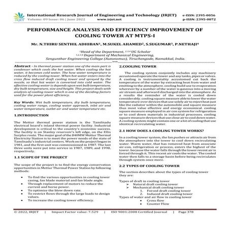 PERFORMANCE ANALYSIS AND EFFICIENCY IMPROVEMENT OF COOLING TOWER AT MTPS-I